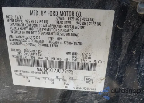 2018 Ford Ecosport Ses из США, поврежденный, VIN MAJ6P1CL7JC172422